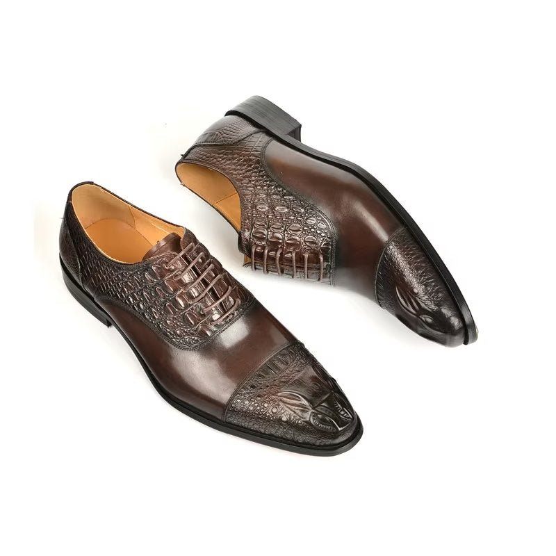 Męskie Buty Wizytowe Elegancja Oksfordy O Fakturze Krokodyla - Kawa