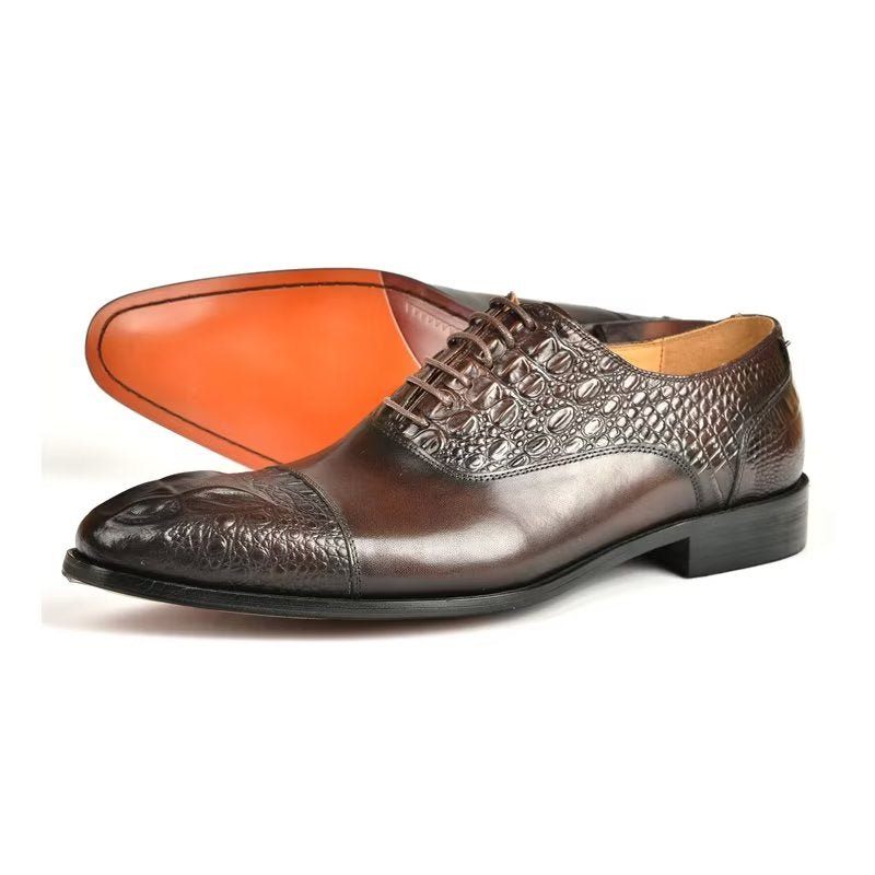Męskie Buty Wizytowe Elegancja Oksfordy O Fakturze Krokodyla - Kawa