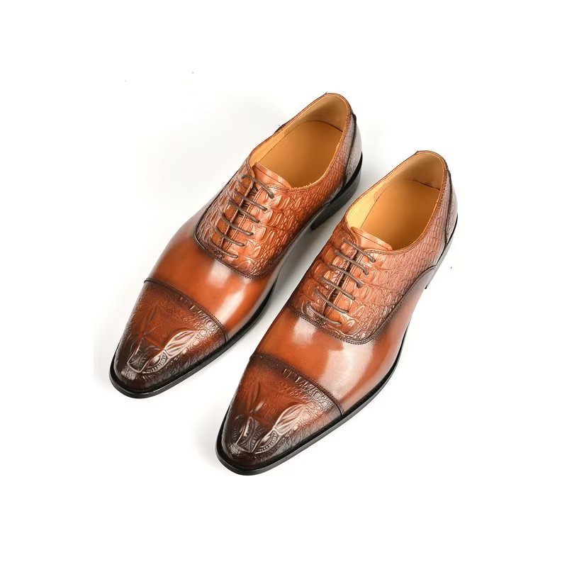 Męskie Buty Wizytowe Elegancja Oksfordy O Fakturze Krokodyla - Brązowy