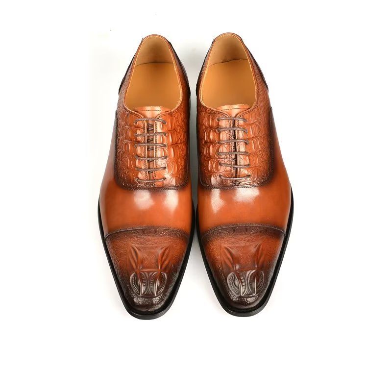 Męskie Buty Wizytowe Elegancja Oksfordy O Fakturze Krokodyla - Brązowy