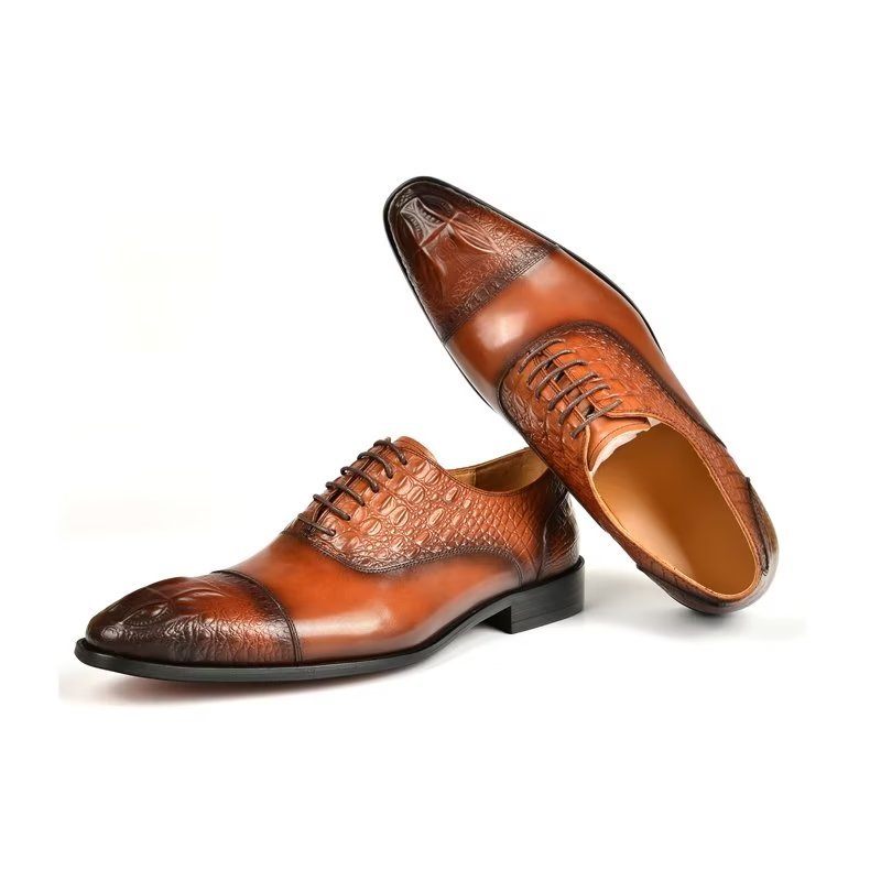 Męskie Buty Wizytowe Elegancja Oksfordy O Fakturze Krokodyla - Brązowy