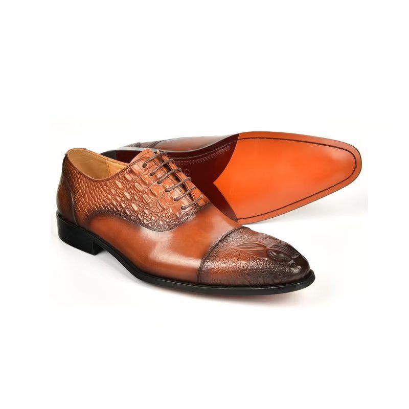 Męskie Buty Wizytowe Elegancja Oksfordy O Fakturze Krokodyla - Brązowy