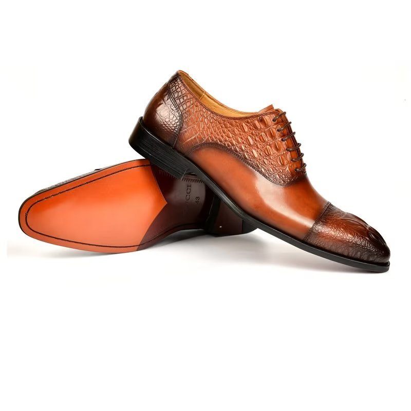 Męskie Buty Wizytowe Elegancja Oksfordy O Fakturze Krokodyla - Brązowy