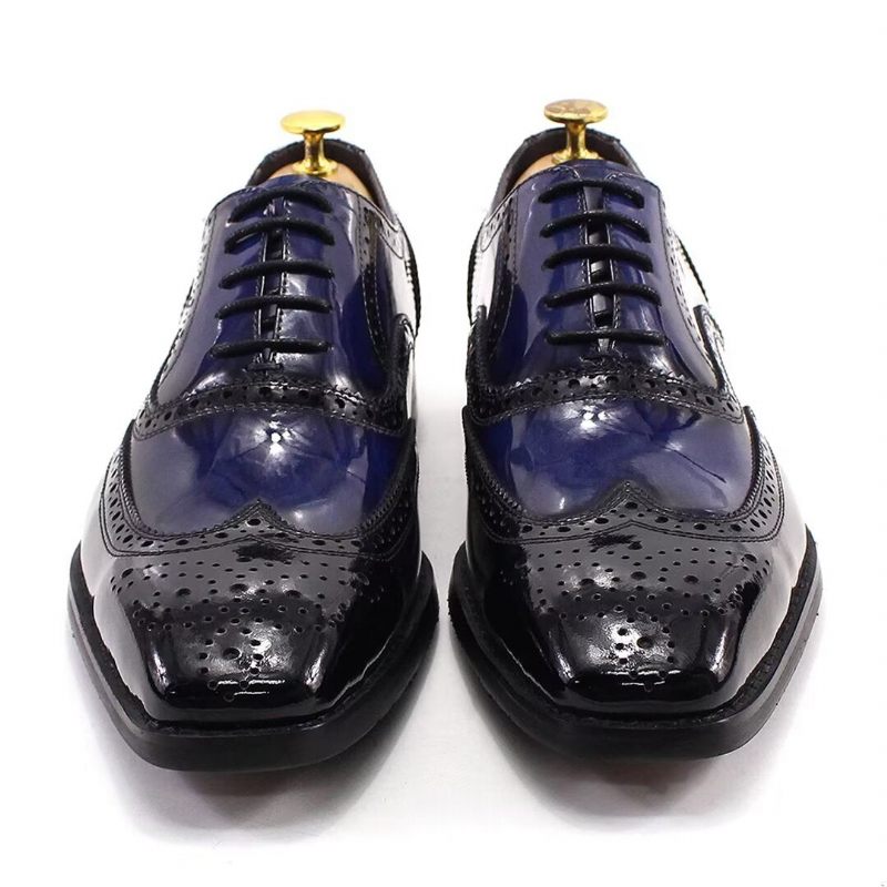 Męskie Buty Wizytowe Eleganckie Biznesowe Ze Skóry - Ciemny Niebieski