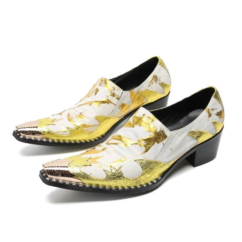 Męskie Buty Wizytowe Eleganckie Brytyjskie Skórzane Biznesowe Ze Szpiczastymi Noskami - Złoto