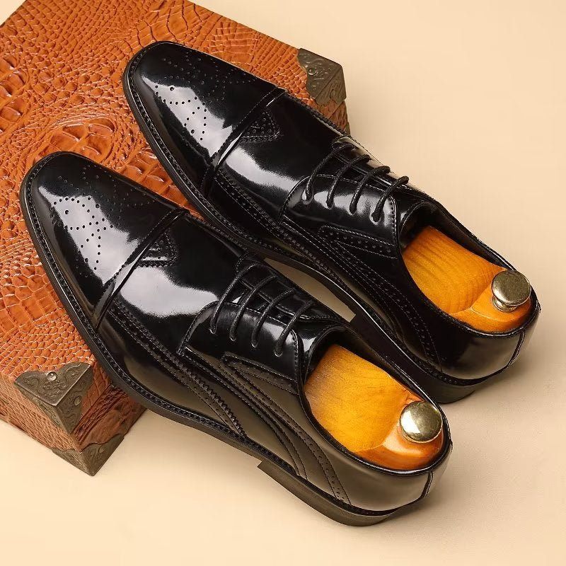 Męskie Buty Wizytowe Eleganckie Derby Ze Szpiczastymi Noskami - Czarna
