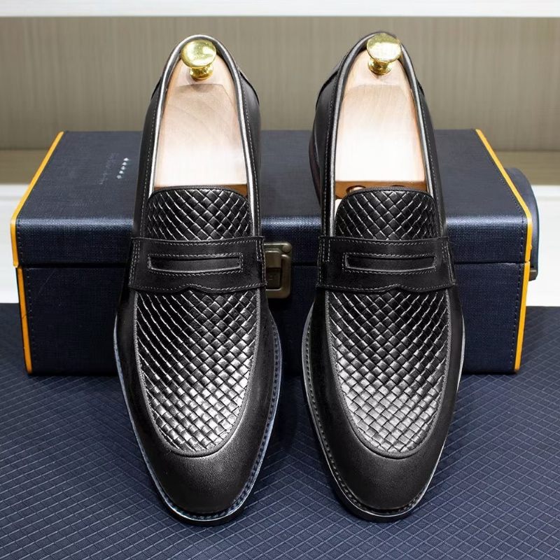 Męskie Buty Wizytowe Eleganckie Klasyczne Skórzane Półbuty Wsuwane Typu Brogue - Czarny