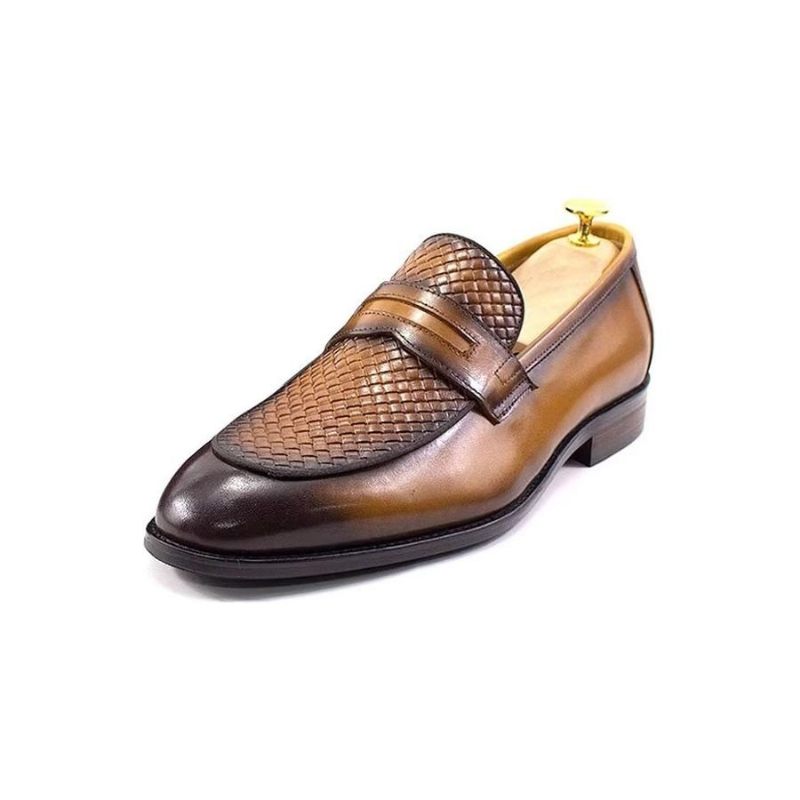 Męskie Buty Wizytowe Eleganckie Klasyczne Skórzane Półbuty Wsuwane Typu Brogue - Brązowy