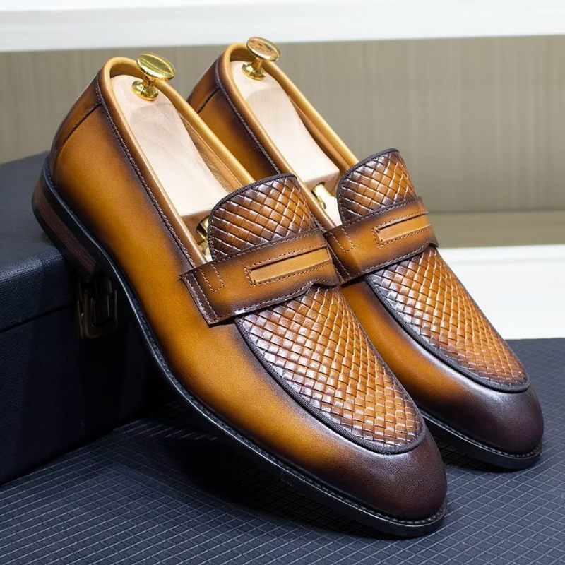 Męskie Buty Wizytowe Eleganckie Klasyczne Skórzane Półbuty Wsuwane Typu Brogue - Brązowy