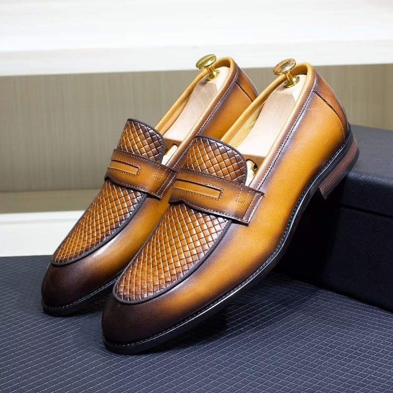 Męskie Buty Wizytowe Eleganckie Klasyczne Skórzane Półbuty Wsuwane Typu Brogue - Brązowy