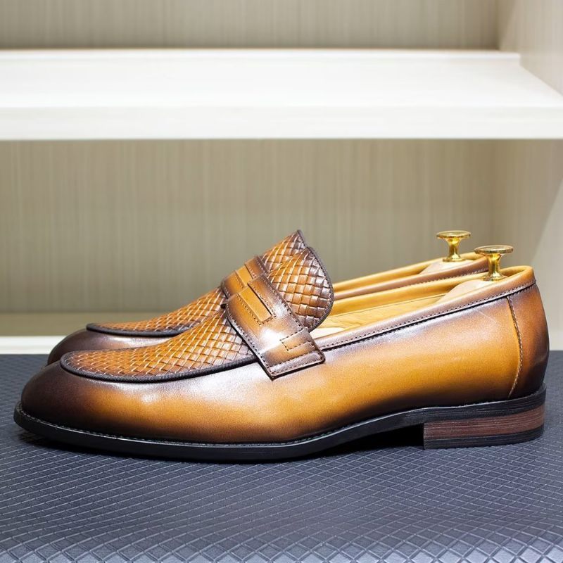 Męskie Buty Wizytowe Eleganckie Klasyczne Skórzane Półbuty Wsuwane Typu Brogue - Brązowy