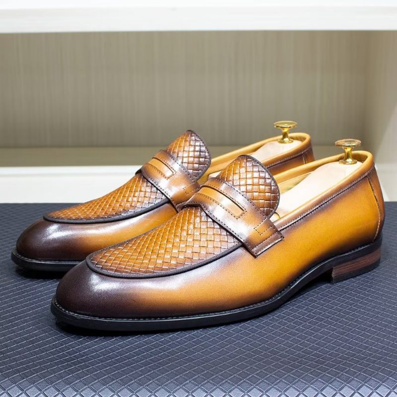 Męskie Buty Wizytowe Eleganckie Klasyczne Skórzane Półbuty Wsuwane Typu Brogue - Brązowy