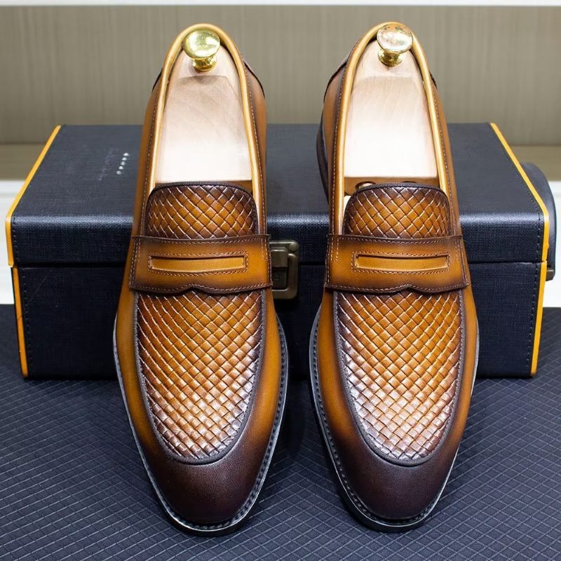Męskie Buty Wizytowe Eleganckie Klasyczne Skórzane Półbuty Wsuwane Typu Brogue - Brązowy