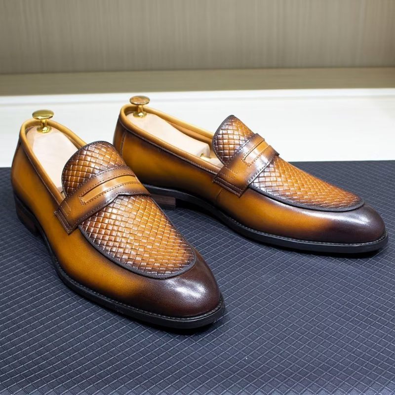 Męskie Buty Wizytowe Eleganckie Klasyczne Skórzane Półbuty Wsuwane Typu Brogue - Brązowy