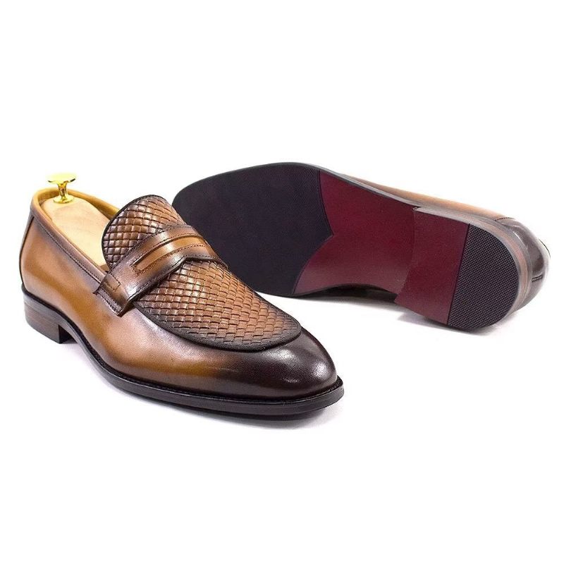 Męskie Buty Wizytowe Eleganckie Klasyczne Skórzane Półbuty Wsuwane Typu Brogue - Brązowy