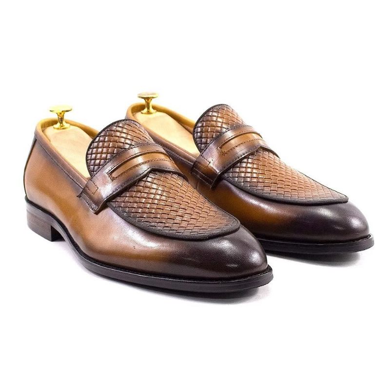 Męskie Buty Wizytowe Eleganckie Klasyczne Skórzane Półbuty Wsuwane Typu Brogue - Brązowy