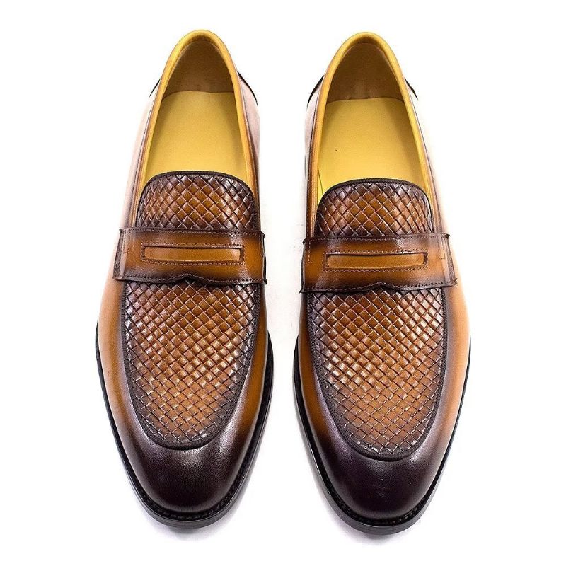 Męskie Buty Wizytowe Eleganckie Klasyczne Skórzane Półbuty Wsuwane Typu Brogue - Brązowy