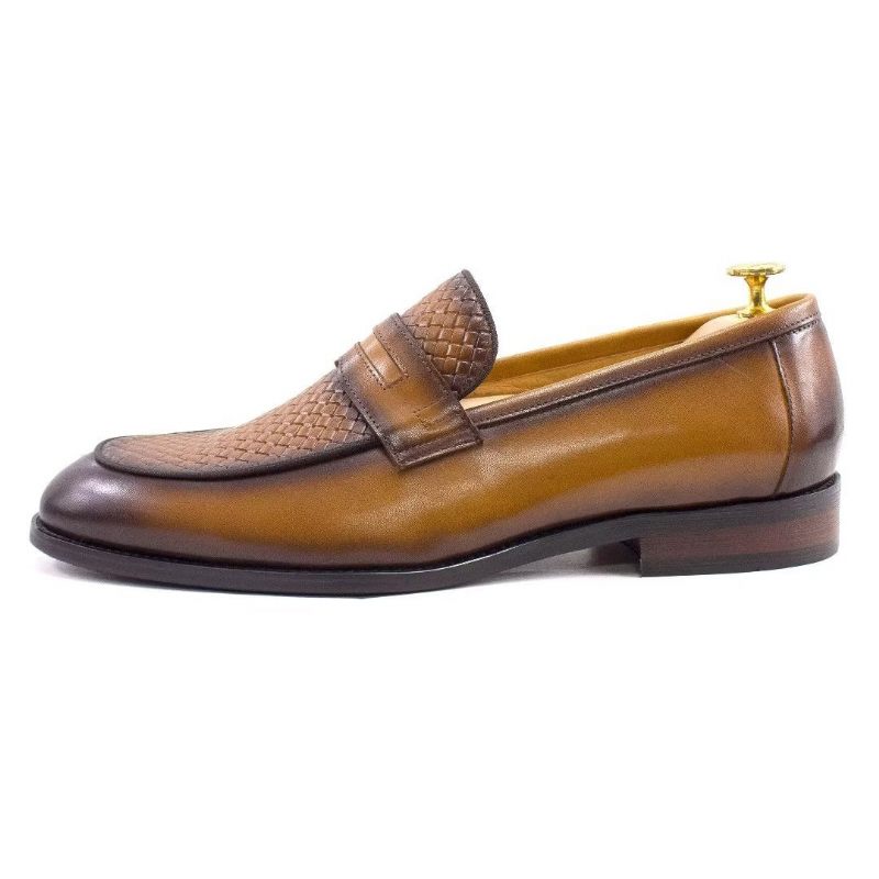 Męskie Buty Wizytowe Eleganckie Klasyczne Skórzane Półbuty Wsuwane Typu Brogue - Brązowy