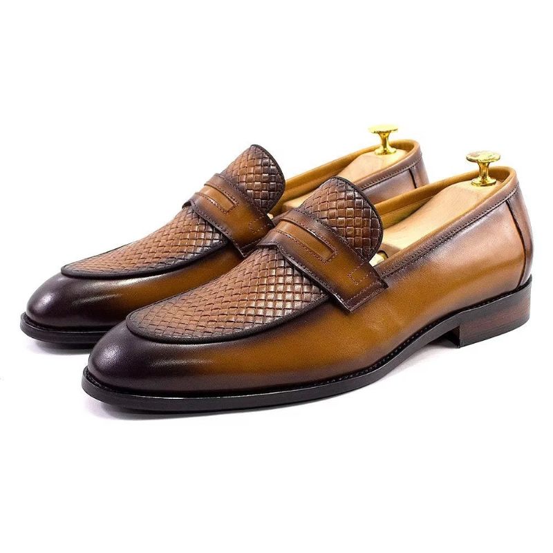 Męskie Buty Wizytowe Eleganckie Klasyczne Skórzane Półbuty Wsuwane Typu Brogue - Brązowy