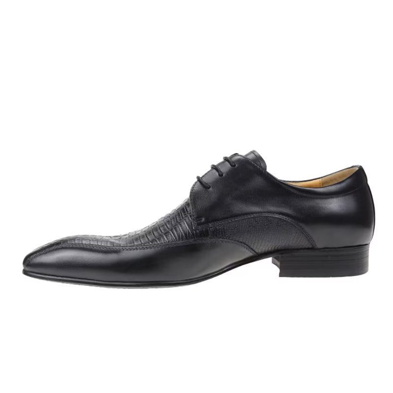 Męskie Buty Wizytowe Eleganckie Oxford Ze Skóry Krokodyla Luksusowe Akcenty - Czarny