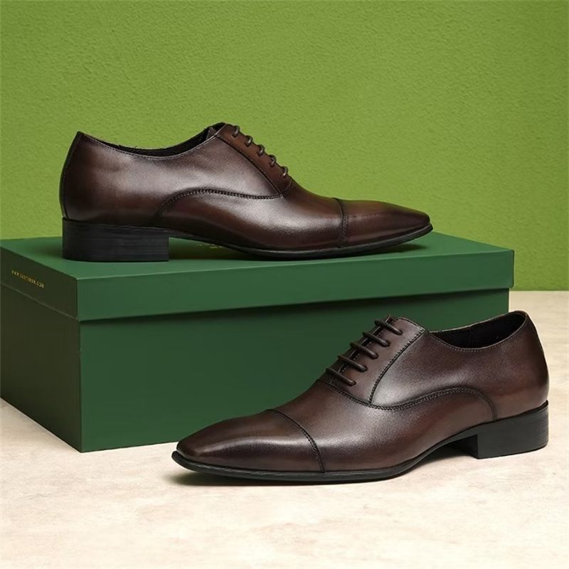 Męskie Buty Wizytowe Eleganckie Rzeźbione Brytyjskie Skórzane Korporacyjne - Kawa