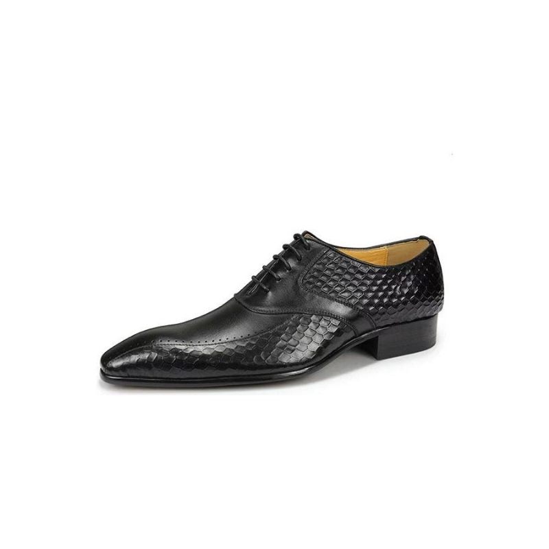 Męskie Buty Wizytowe Eleganckie Skórzane Ślubne Z Akcentem - Czarny