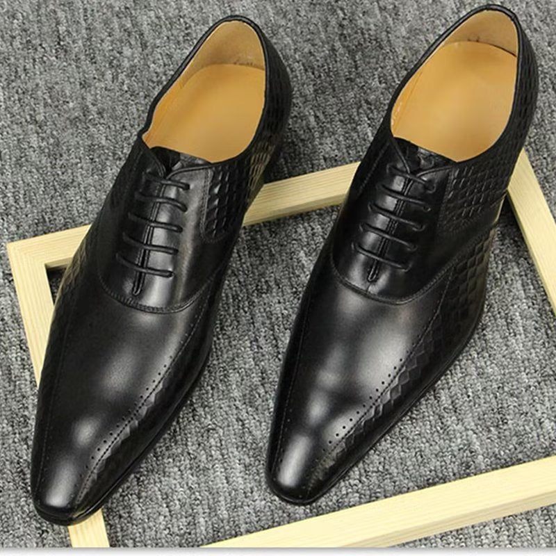 Męskie Buty Wizytowe Eleganckie Skórzane Ślubne Z Akcentem - Czarny