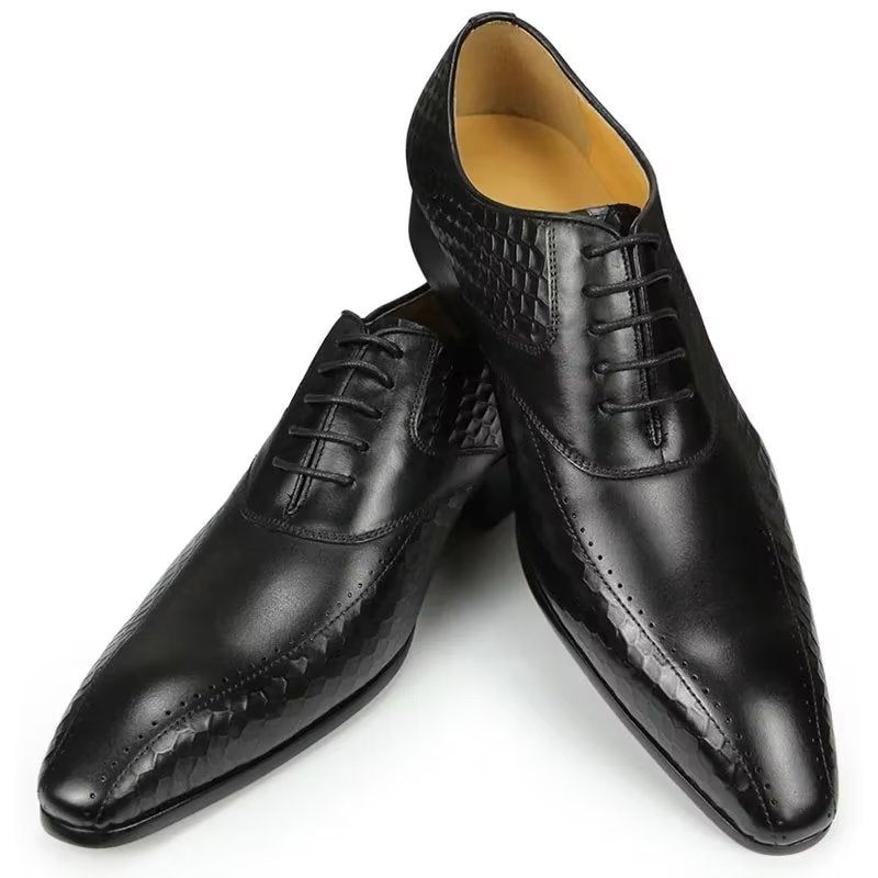 Męskie Buty Wizytowe Eleganckie Skórzane Ślubne Z Akcentem - Czarny