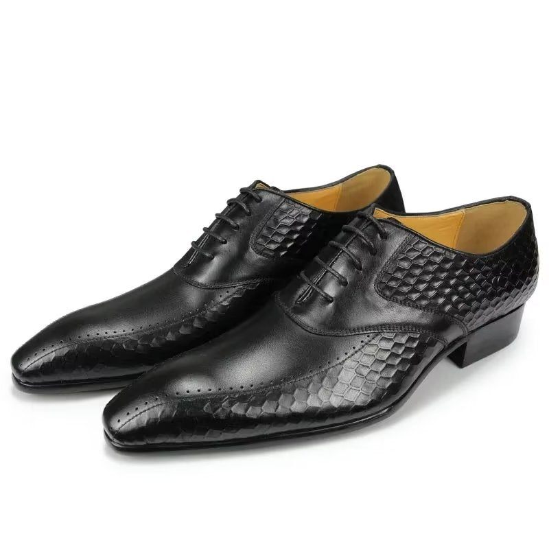 Męskie Buty Wizytowe Eleganckie Skórzane Ślubne Z Akcentem - Czarny