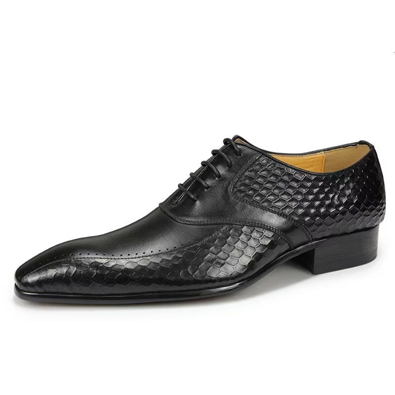 Męskie Buty Wizytowe Eleganckie Skórzane Ślubne Z Akcentem - Czarny