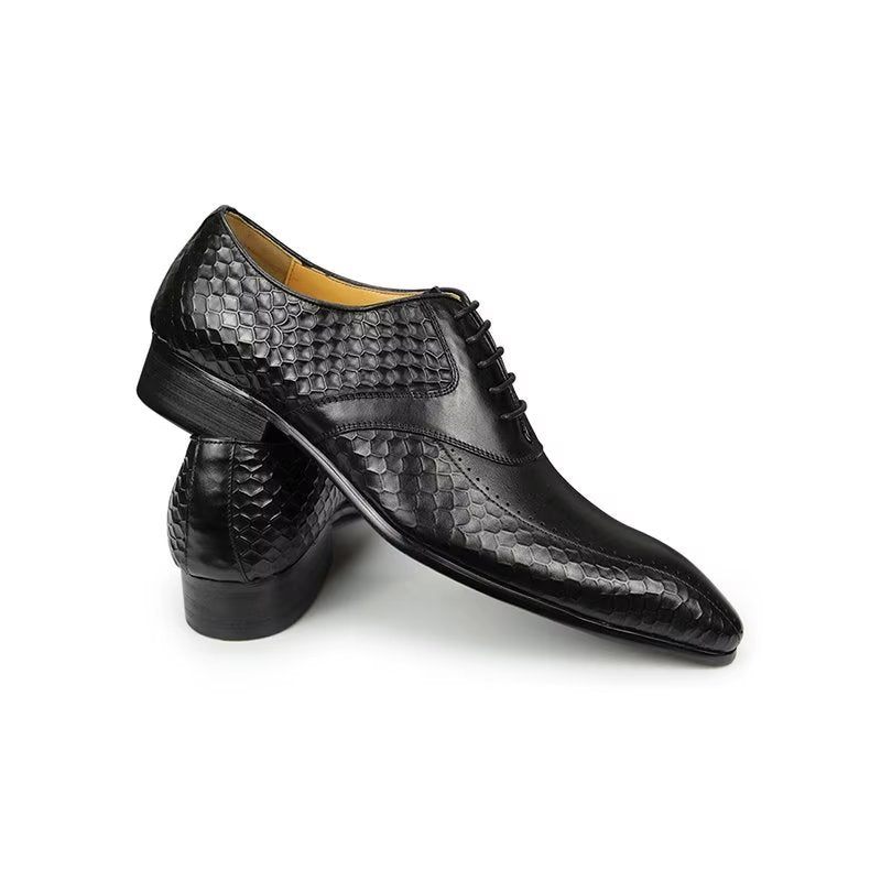 Męskie Buty Wizytowe Eleganckie Skórzane Ślubne Z Akcentem - Czarny