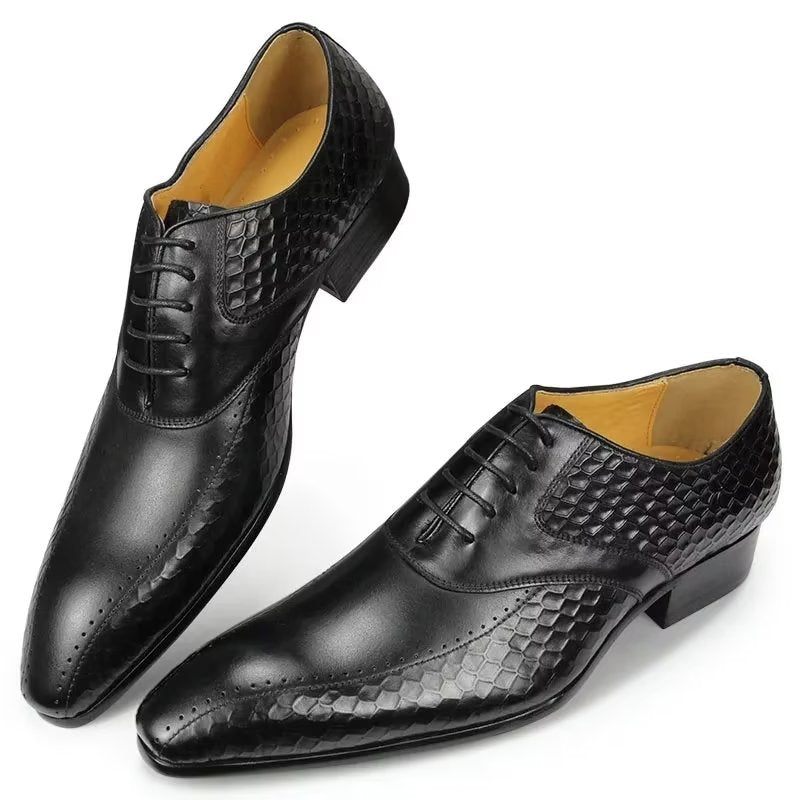 Męskie Buty Wizytowe Eleganckie Skórzane Ślubne Z Akcentem - Czarny