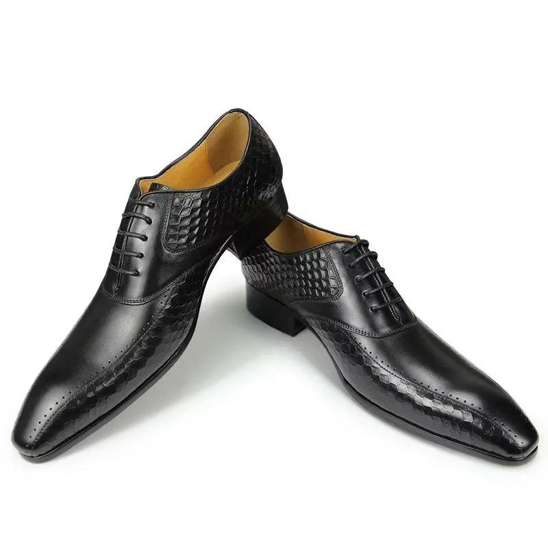 Męskie Buty Wizytowe Eleganckie Skórzane Ślubne Z Akcentem - Czarny