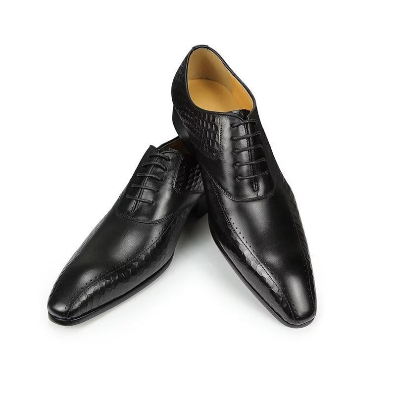 Męskie Buty Wizytowe Eleganckie Skórzane Ślubne Z Akcentem - Czarny