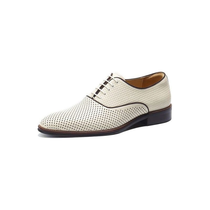 Męskie Buty Wizytowe Eleganckie Sznurowane Ślubne Ze Szpiczastymi Noskami - Biały