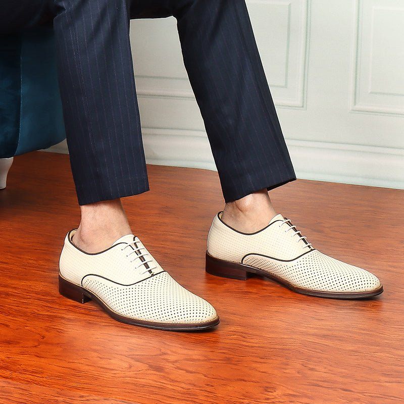 Męskie Buty Wizytowe Eleganckie Sznurowane Ślubne Ze Szpiczastymi Noskami - Biały