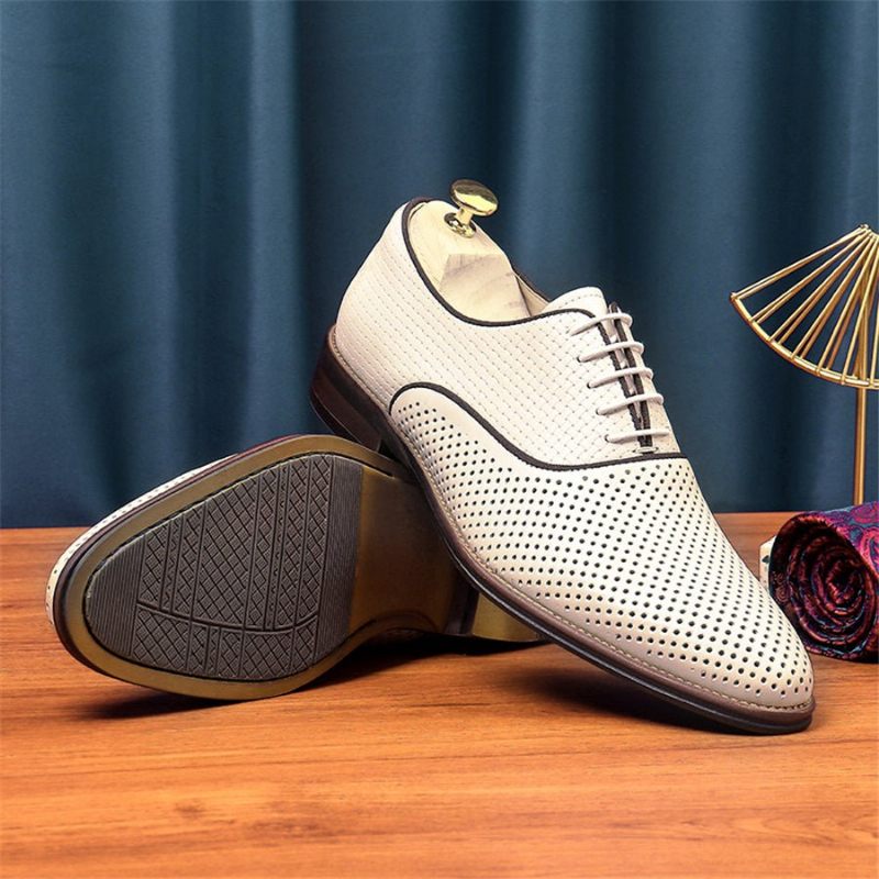 Męskie Buty Wizytowe Eleganckie Sznurowane Ślubne Ze Szpiczastymi Noskami - Biały
