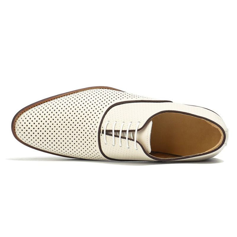 Męskie Buty Wizytowe Eleganckie Sznurowane Ślubne Ze Szpiczastymi Noskami - Biały