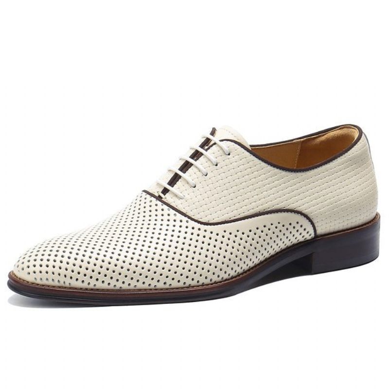 Męskie Buty Wizytowe Eleganckie Sznurowane Ślubne Ze Szpiczastymi Noskami - Biały