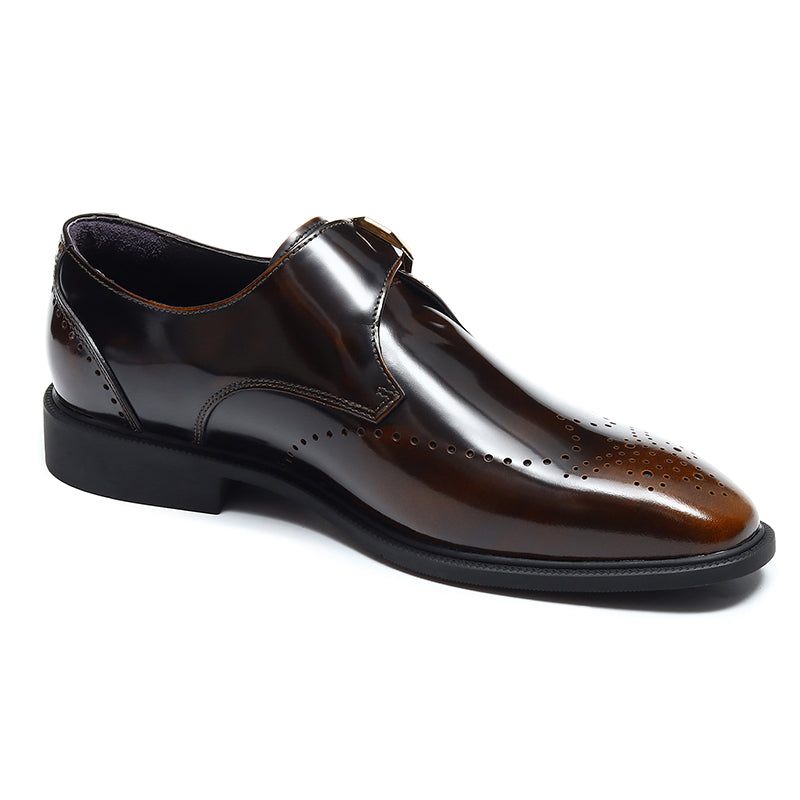 Męskie Buty Wizytowe Eleganckie Wsuwane Ślubne Ze Szpiczastym Noskiem - Brązowy