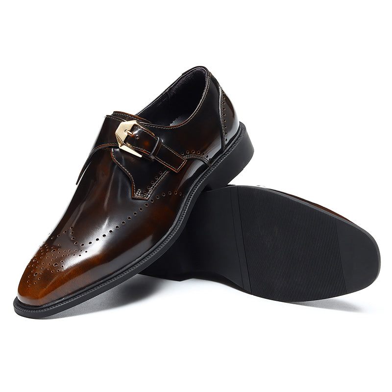 Męskie Buty Wizytowe Eleganckie Wsuwane Ślubne Ze Szpiczastym Noskiem - Brązowy