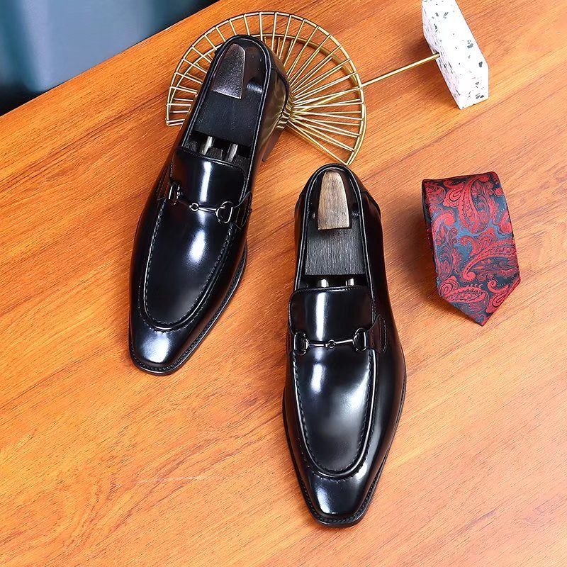 Męskie Buty Wizytowe Eleganckie Wsuwane Skórzane - Czarna