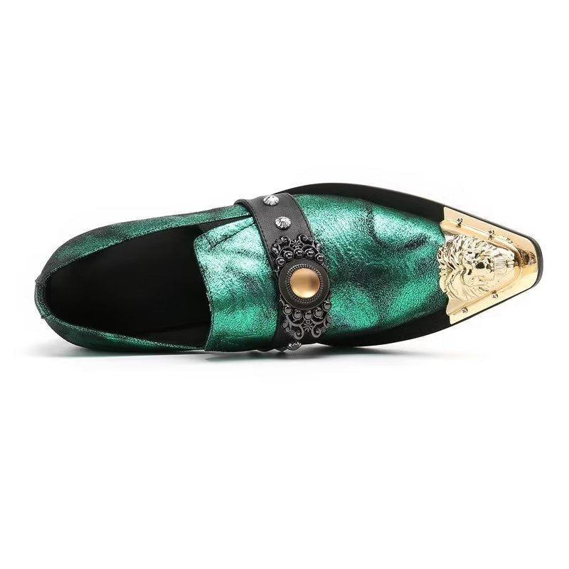 Męskie Buty Wizytowe Eleganckie Wsuwane Z Egzotycznym Wytłoczonym Wzorem - Zielony