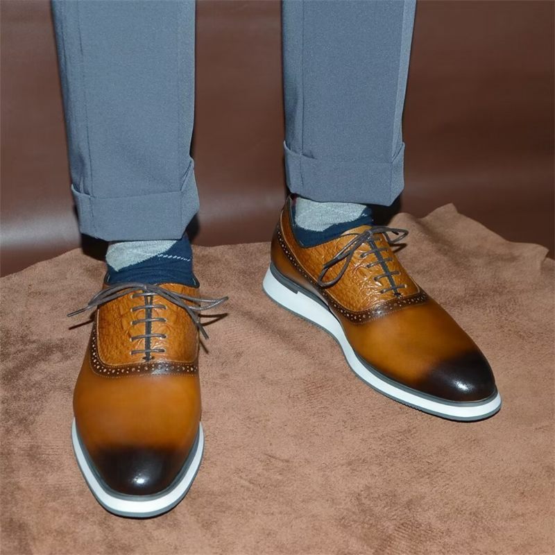 Męskie Buty Wizytowe Klasyczne Sznurowane Eleganckie - Brązowy