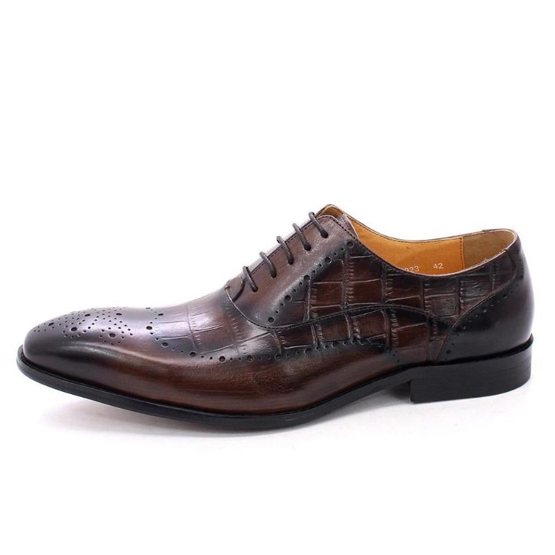 Męskie Buty Wizytowe Luksusowe Oxford Ze Skóry Krokodyla Brogue - Kawa