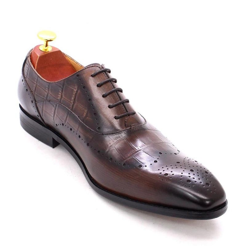 Męskie Buty Wizytowe Luksusowe Oxford Ze Skóry Krokodyla Brogue - Kawa