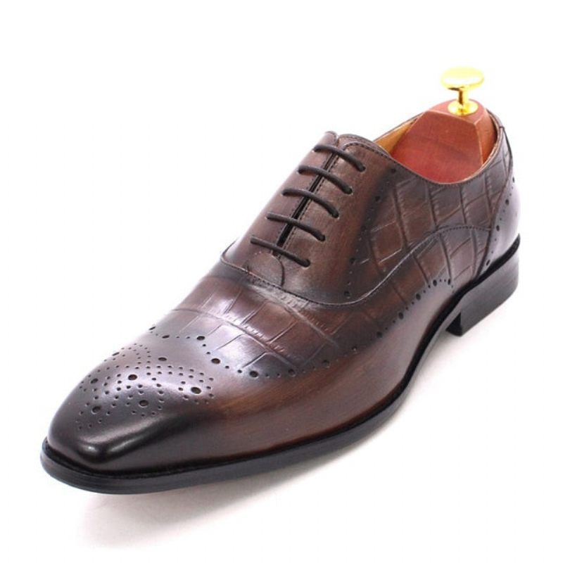 Męskie Buty Wizytowe Luksusowe Oxford Ze Skóry Krokodyla Brogue - Kawa