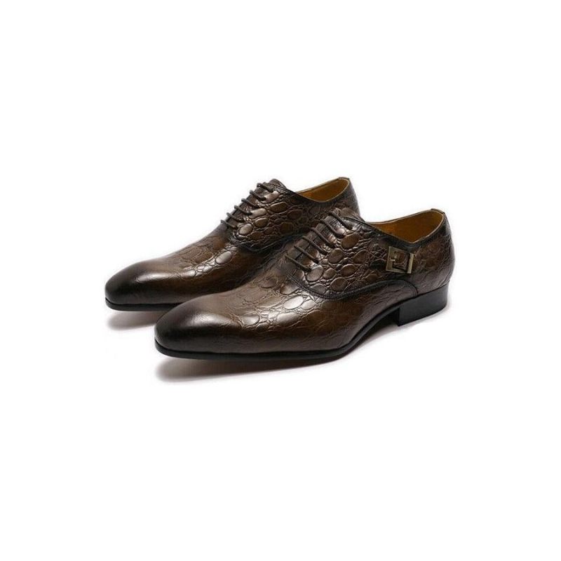 Męskie Buty Wizytowe Luksusowe Oxford Ze Szpiczastą Skórą Krokodyla - Kawa