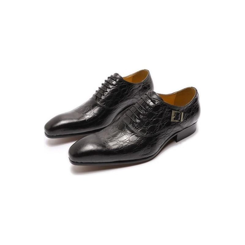 Męskie Buty Wizytowe Luksusowe Oxford Ze Szpiczastą Skórą Krokodyla - Czarna