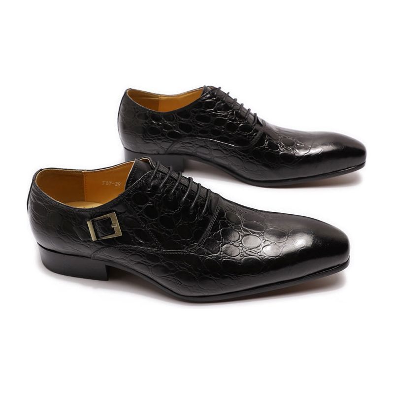Męskie Buty Wizytowe Luksusowe Oxford Ze Szpiczastą Skórą Krokodyla - Czarna